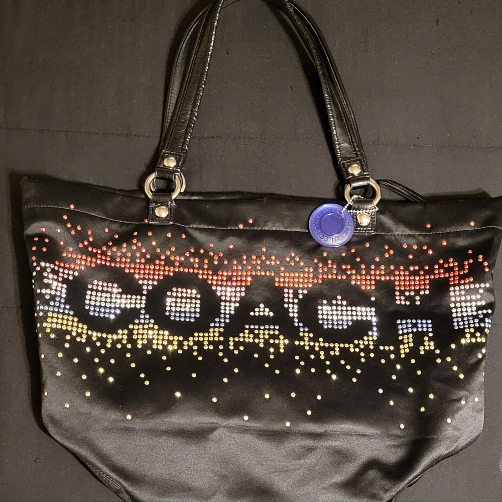 Coach Black Tote with Red, Blue, and Yellow Accents Sequins